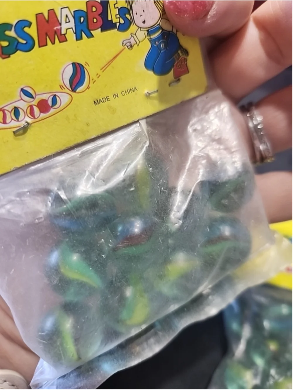 VTG 1970s Glass Marbles in Original Bags Color Swirl Shooters CHINA Made, 2 Bags